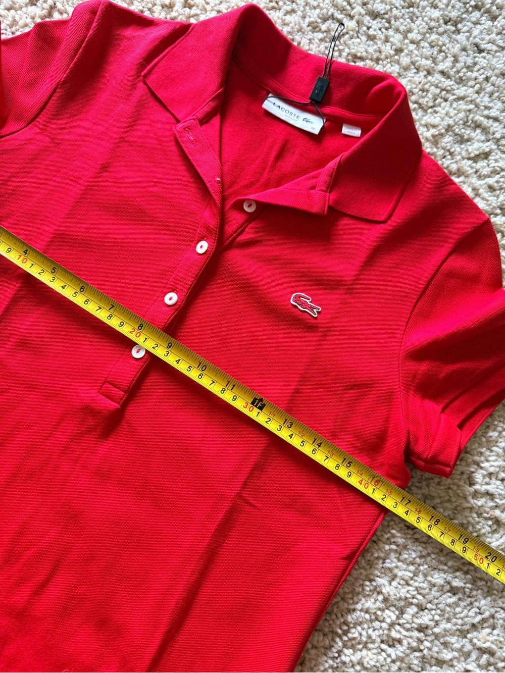Lacoste Women’s Slim Fit Polo Shirt Red Size 38 NWOT Crocodile Logo Peru - Picture 5 of 6